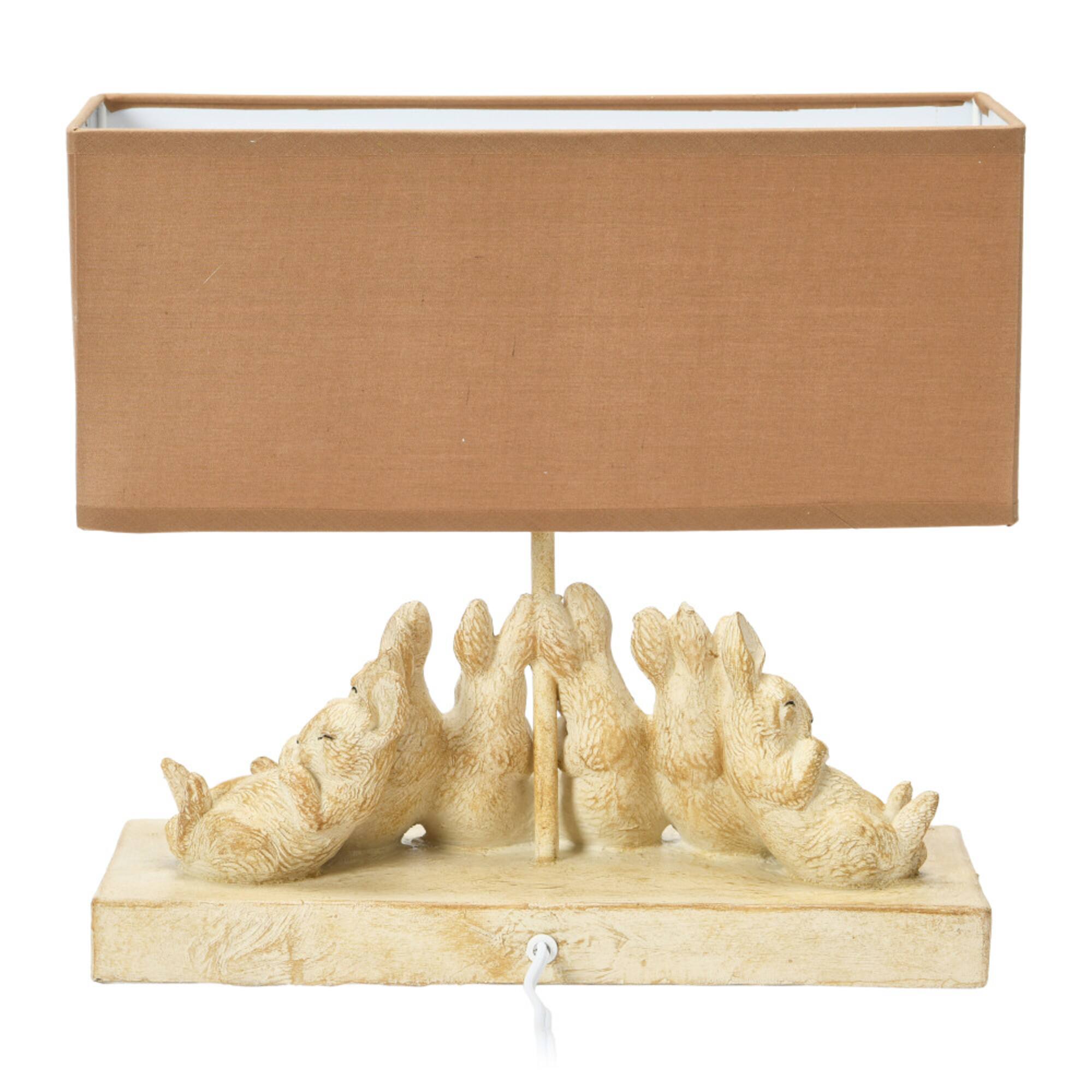 Hello Honey® 14" White and Sand Rabbit Table Lamp with Rectangle Linen Shade